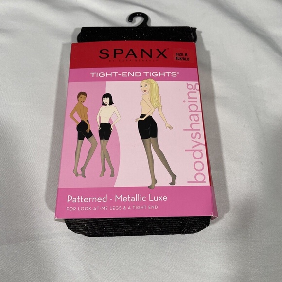 NWT Spanx [ Size A ]‎ Black/Gold Metallic Luxe Patterned Tight-End Tights - Picture 1 of 9